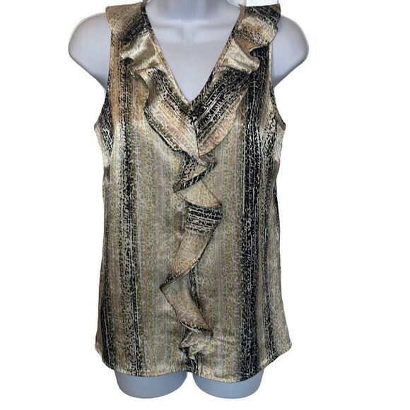 The Limited XS Green Snakeskin Shimmer Print Ruffle Front Blouse Top Work Office - Picture 1 of 6